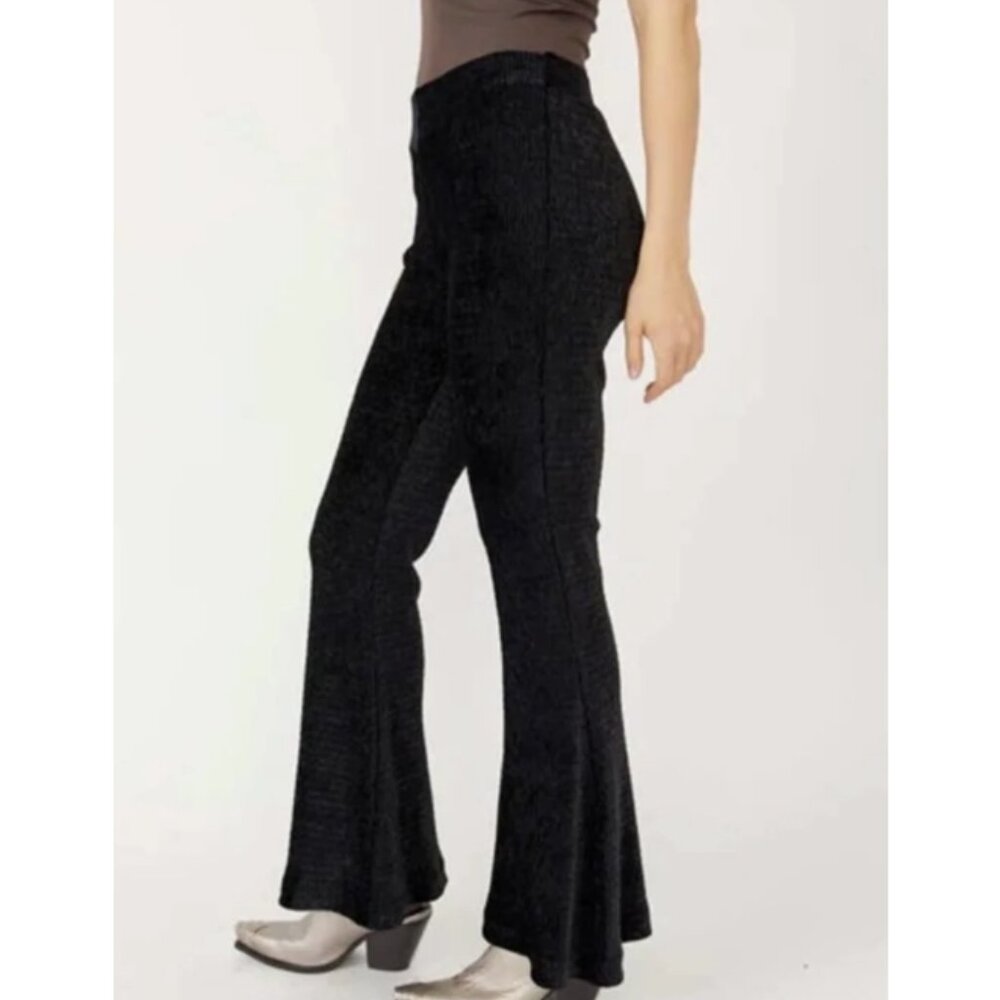 Free People so charming textured velvet pull on flare pant black size small